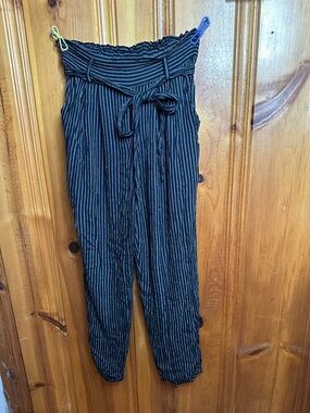 American Eagle Outfitters Black Pinstripe Paperbag Waist Jumpsuit